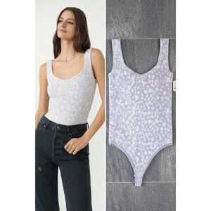 NWT Free People Printed Clean Lines Thong Bodysuit XS/S Lilac Combo Built‑In Bra